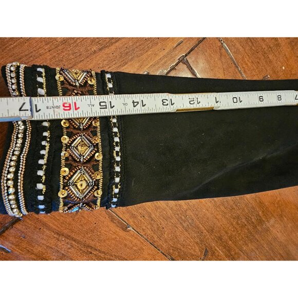 Zara Basic Black Faux Suede Jacket W/ Beaded Embellished Cuffs Hook & Eye Closur - Picture 9 of 13